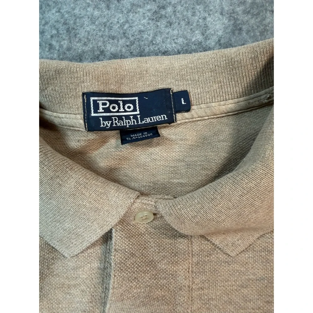 Polo Ralph Lauren Mens Large Tan Khaki Short Sleeve Pique Cotton Polo Shirt L
